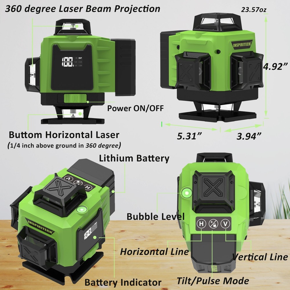 Inspiritech 4x360 Laser Level for Precise Floor Wall and Ceiling Alignment