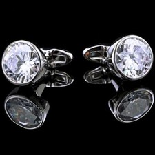 Fashionable and Trendy Men's Stylish Cuff-Links Set With Round Zircon In 925 SS