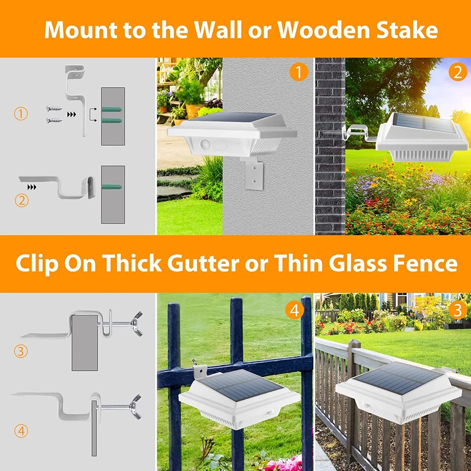 2/4/6PCS 40LEDs Solar Powered Lights for Fence Roof Gutter Yard Roof Wall Lamp - Image 4 of 4