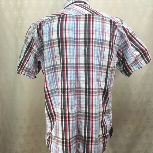 Acx Vintage Boys size JR XXL Button-up Short Sleeve Shirt Plaid White & Gray Gr1 - Picture 8 of 10