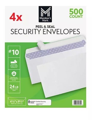(4-Pack) Member's Mark Security Envelope #10, Peel and Seal (2000 ct.) Best Pric