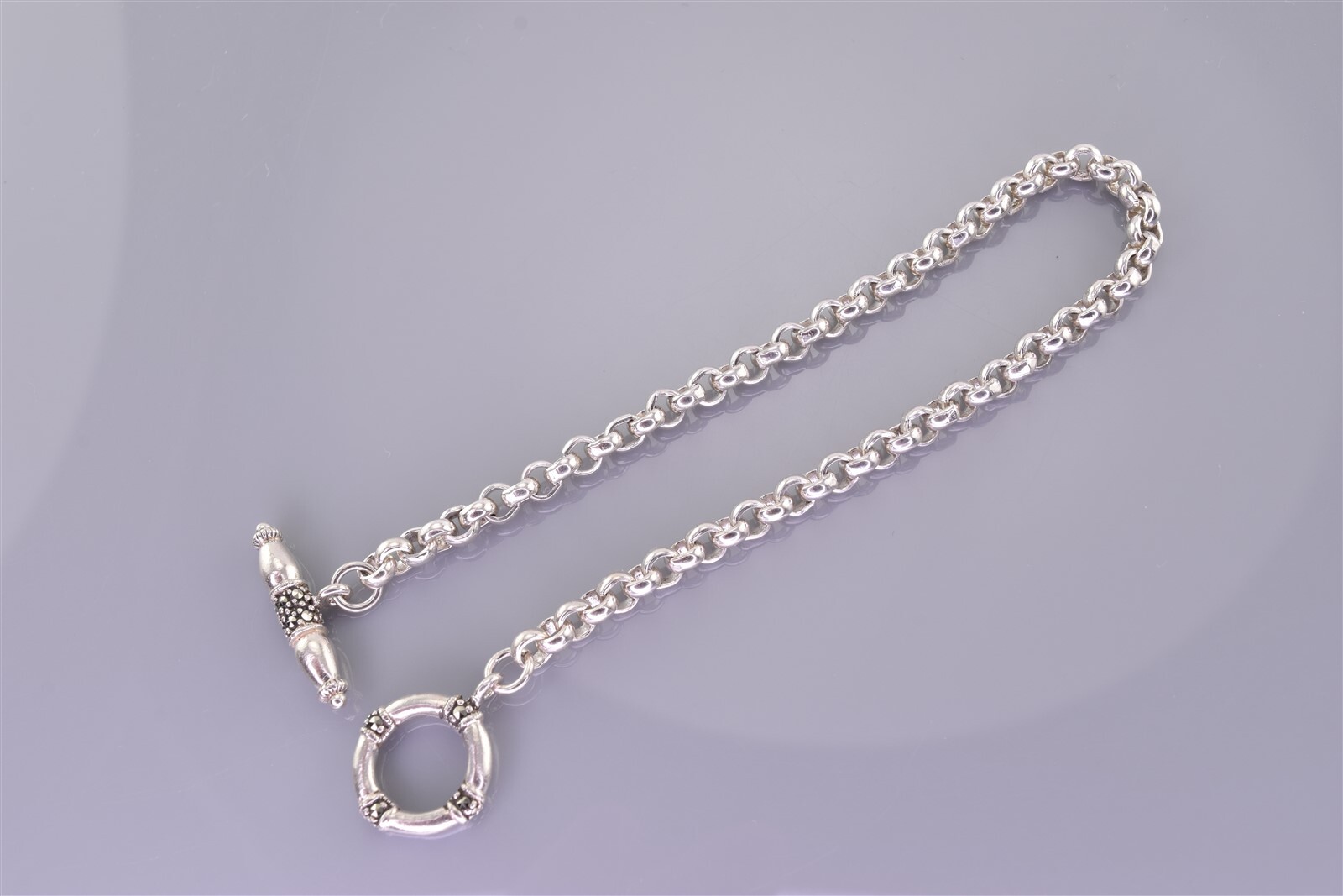 Sterling Silver 3mm Solid Rolo Linked Marcasite T… - image 5