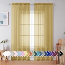 Sheer Curtains 84 Inches Long 2 Panels, Light 42"W x 84"L Pack of 2 Gold