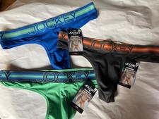 Jockey Sport Breathable Mesh Stability Pouch Thong Microfiber New Blue Green