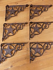 6 Cast Iron Style Star Brackets Garden Braces Shelf Corbels RUSTIC PRIMITIVE 