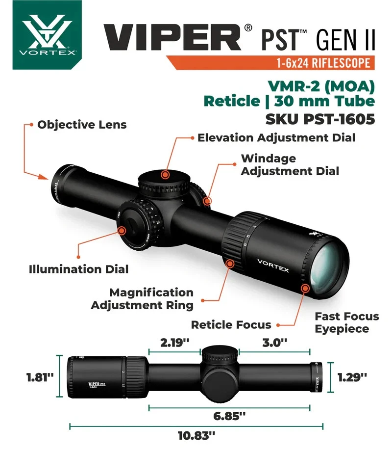 Vortex Optics Viper PST Gen II 1-6x24 SFP VMR-2 MOA Riflescope