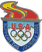 Spilla bavero torcia Olimpiadi USA Torino Italia "Sostieni il viaggio 2006"