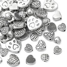 80Pcs Silver Heart Shape Spacer Beads Tibetan Style for Jewelry Making DIY Craft