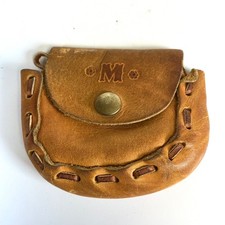 Vintage Leather Coin Purse Hand Tooled Snap Closure Change Pouch Monogram M