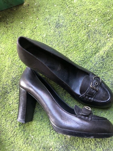 Women Bally Heels Black Leather 38.5 #5LK1