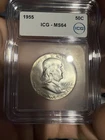 1955 Franklin Half Dollar 50c ICG MS64 Very Nice Coin Nice Eye Appeal