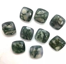 AAA Natural Top Qualiy Moss Agate Faceted Cushion Shape Loose Gemstone