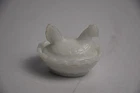 Vintage Milk Glass Miniature Hen on Nest Rooster Chicken Farm Decor Salt Cellar