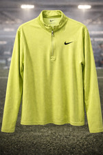 Nike Dri-Fit Men  s M Neon Green 1/4 Zip Long Sleeve Pullover Training Golf Tee