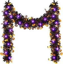 16.4Ft Halloween Tinsel Garland with 50 Purple LED Lights Pumpkin Tree Decor