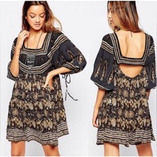 Free People Night Comb Mini Dress Size S Floral Paisley Bohemian Open Back New