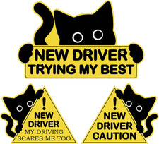 3Pcs Black Cat New Car Driving Magnets, Funny New Driver Magnet for Car Please B