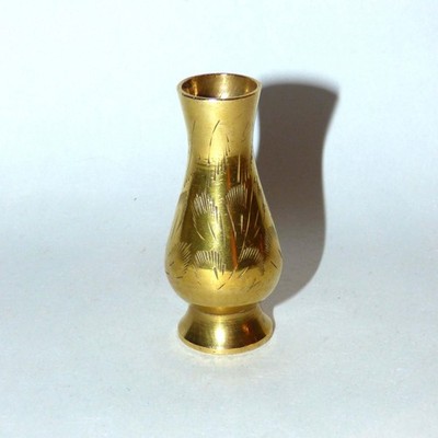 Vintage Indian Engraved Brass Miniature Vase 1960s-80s Moradabad