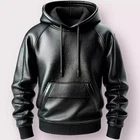 Men's Black Premium Leather Hoodie Handmade Genuine Lambskin Leather Jacket.