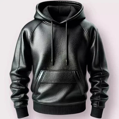 Men's Black Premium Leather Hoodie Handmade Genuine Lambskin Leather Jacket.