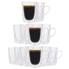 Double Wall Insulated Glass Coffee Mugs Thermal Tea Cups With Handle 285ml
