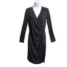 St. John Old Money Faux Wrap Dress 6 Black Jersey Quiet Luxury Minimalist Career