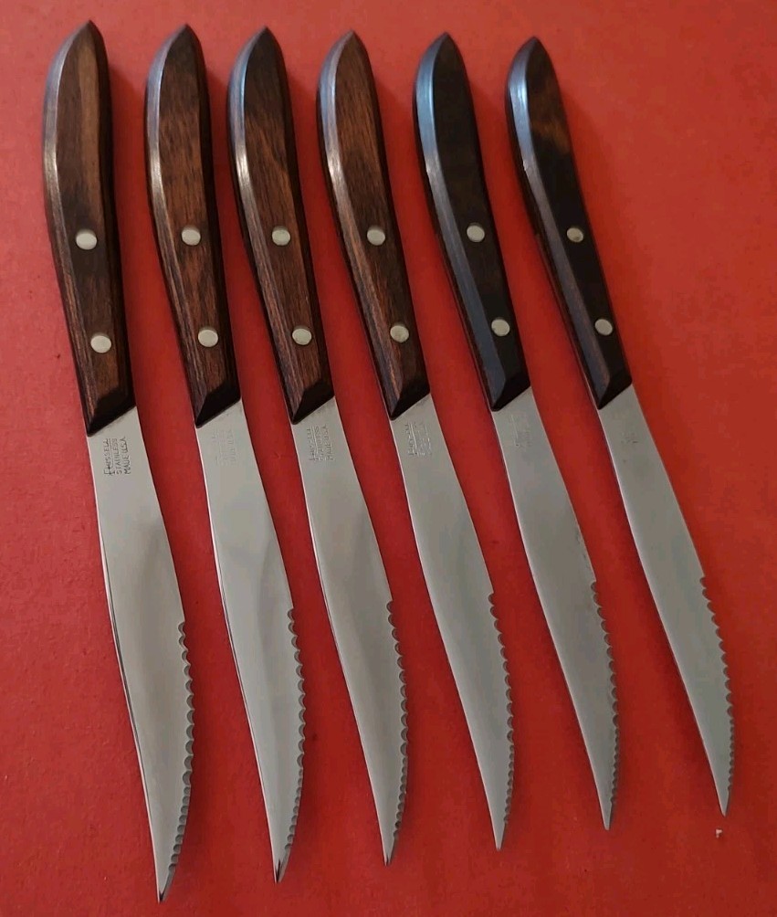 6 Russell Serrated Steak Knives Rosewood Handle USA MCM Rack Orig Box Dexter