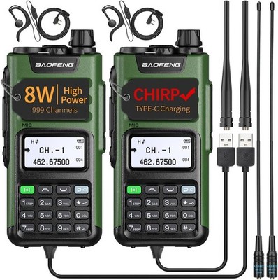 GMRS Radio Handheld Long Range GM-15 Pro 8W Walkie Talkie with Earpiece NOAA Wea