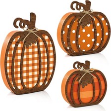 3 Pcs Fall Pumpkin Decor Wooden Autumn Fall Decorations for Home