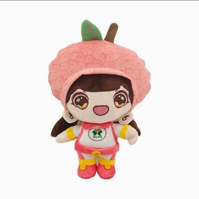 Character Plush Doll w/ Pink Peach Fruit Hat, Animation Theme, Plush Material