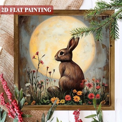 Easter Gift Moonlit Bunny Floral Wooden Plaque Rustic Spring Wall Art Decoration