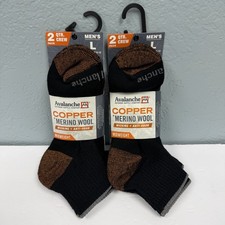 Avalanche Merino Wool Copper Men  s Quarter Crew Socks L 6-12 Lot of 4 Pairs