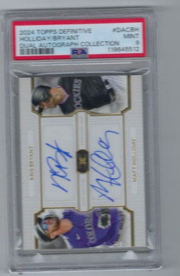 KRIS BRYANT/MATT HOLLIDAY 2024 Topps Definitive Dual Auto /35 PSA