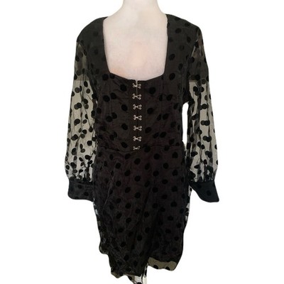 NWT In The Style Size 18 Womens Black Polka Dot Sheer Sleeve Whimsigoth Dress