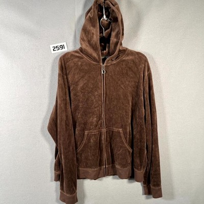 Divinity Couture La Hoodie Womens 2X Brown Cotton Full Zip Velour Long Sleeve