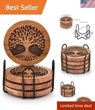 Unique Acacia Wood Coasters with Engraved Tree of Life - Perfect for Any Drink