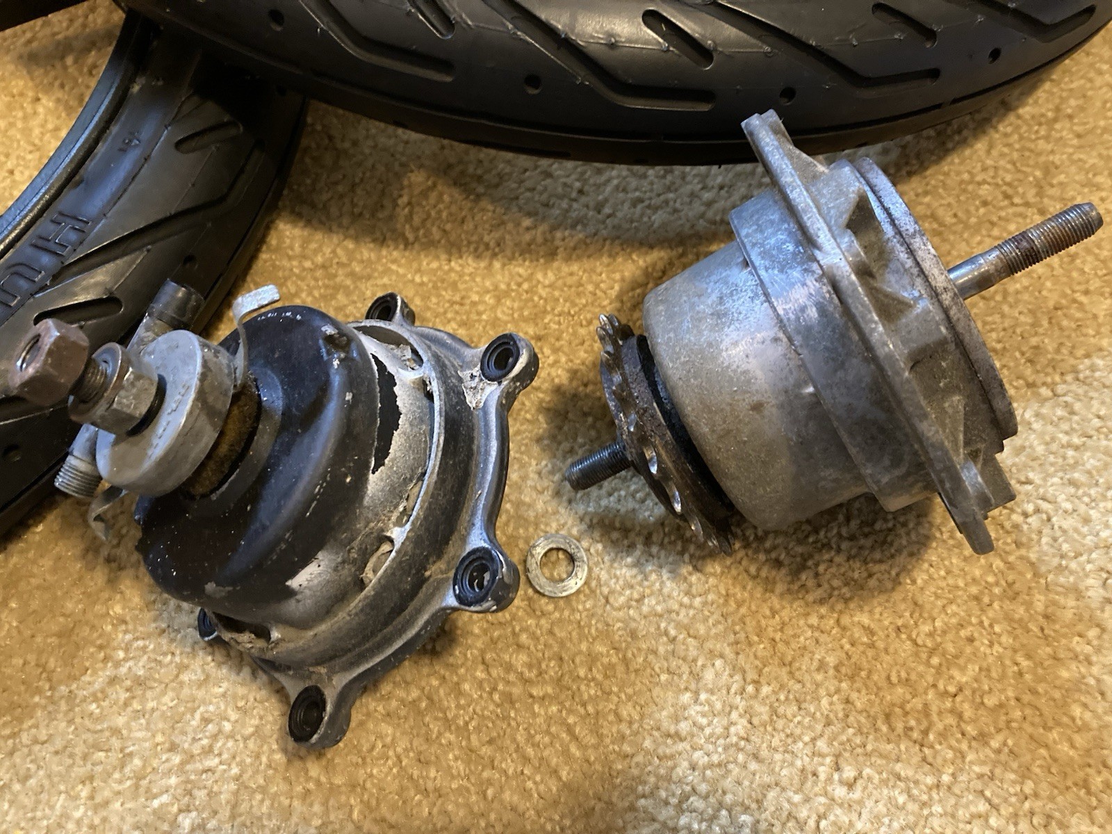 Motobecane 50V Moped Mag Wheels- Separated, Repainted, New Hardware, Tires