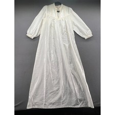 VTG LLise Stevens White Satin Nightgown Lace Trim Pleated Long Sleeve Maxi