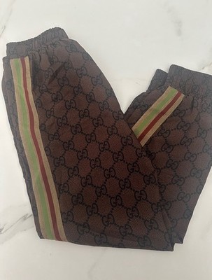 Women's Gucci Size XS GG Brown Monogram Track Pants Sweatpants Joggers NEW