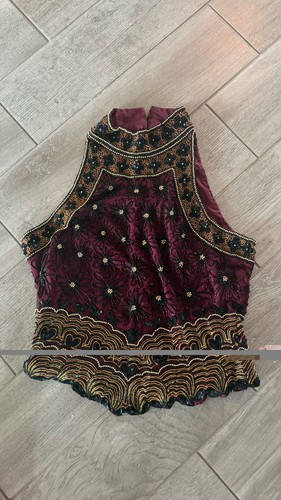 Papell Boutique Evening Beaded Silk Halter Top Black Sleeveless Scalloped Hem L
