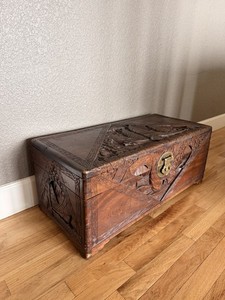 Antique Chinese Camphor Wooden Hope Chest Carved