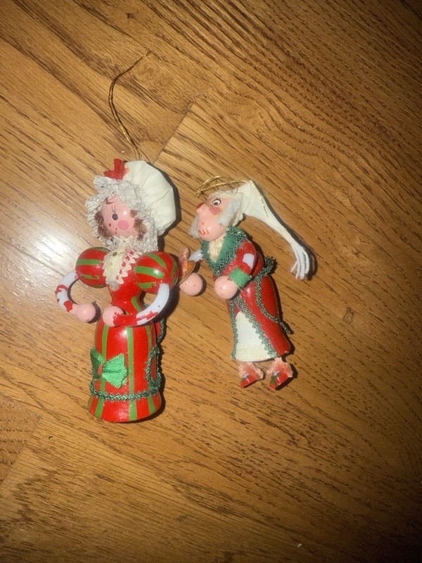 Vintage Kurt Adler Wooden ornament Set Of 2 Pixie Santa &Antebellum Mrs. Clause