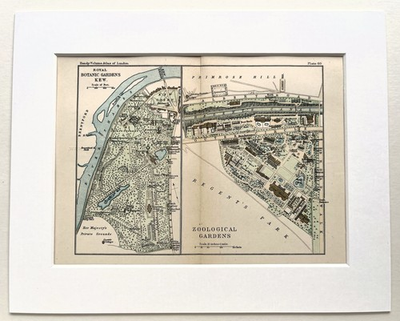 #ad #ad Antique 1900 London Map Mounted LONDON ZOO amp; KEW GARDENS 60 GBP 9.99