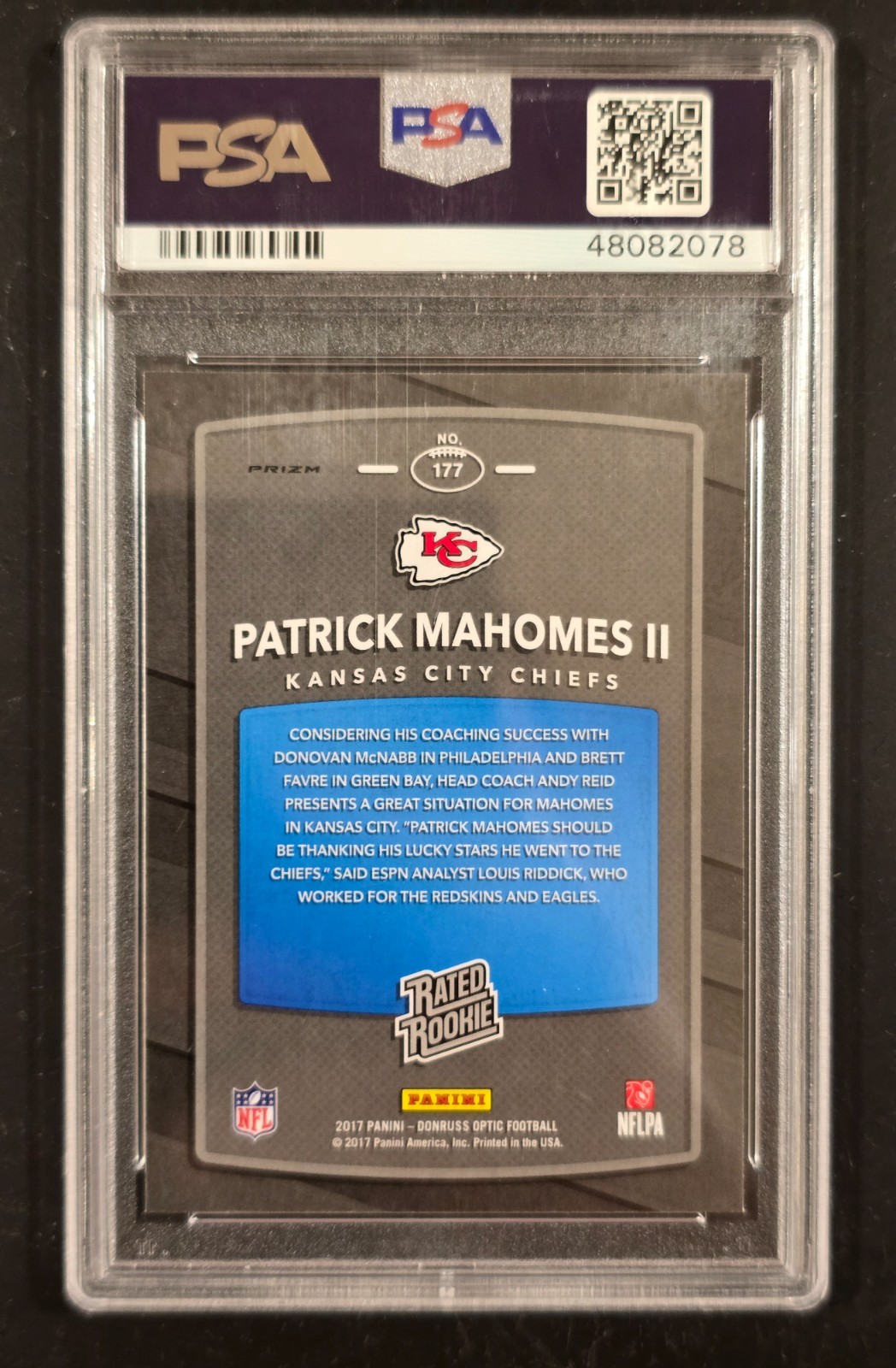🔥 2017 DONRUSS OPTIC PATRICK MAHOMES II #177 HOLO PRIZM ROOKIE GEM MINT PSA 10 view 2