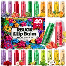 40 Pack Lip Balm - 12 Flavored Beeswax Moisturizing  Soothing Natural Lip Ba...