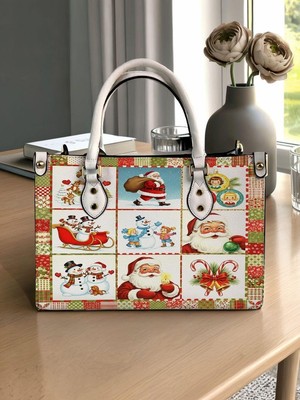 Christmas Santa Claus Personalized Leather Handbag, Christmas Santa Claus Woman 