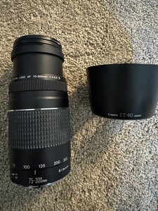 Canon EF 75-300mm f/4-5.6 camera lens, with ET-60 lens hood