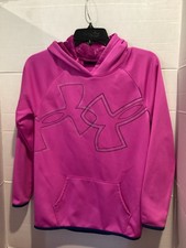 Girls Hot Pink Under Armour Fleece Dual Logo Pullover Hoodie Size Large