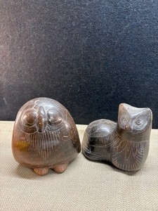 Mexico Pottery Owl and Cat Hand Painted Pair Vintage see below