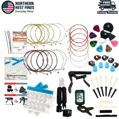 Complete Guitar Accessories Bundle: 58PCS with Strings, Tuner & Chord Chart